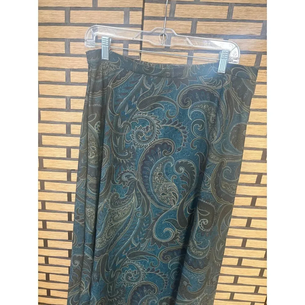 Karin Steven Green Paisley Midi Skirt Size‎ 12